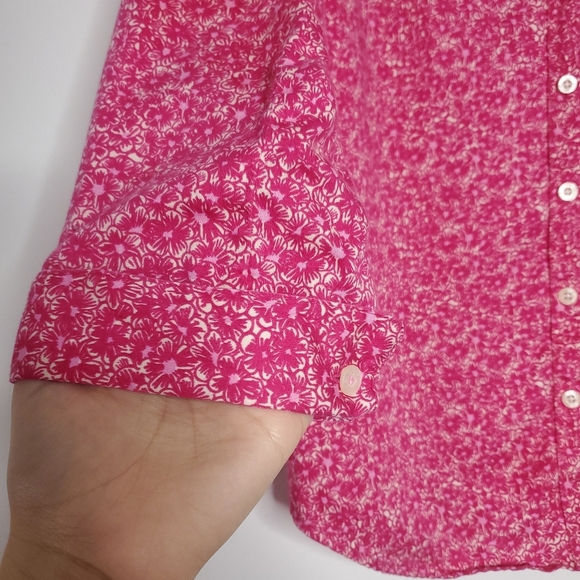 Lilly Pulitzer Floral Button Up Shirt Size 4 Pink Cottagecore Boho Chic Casual - Picture 7 of 10